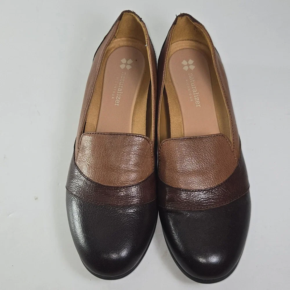 Naturalizer Coretta Women Brown Leather Block‎ Heel Loafer N5 Contour Size 9M
